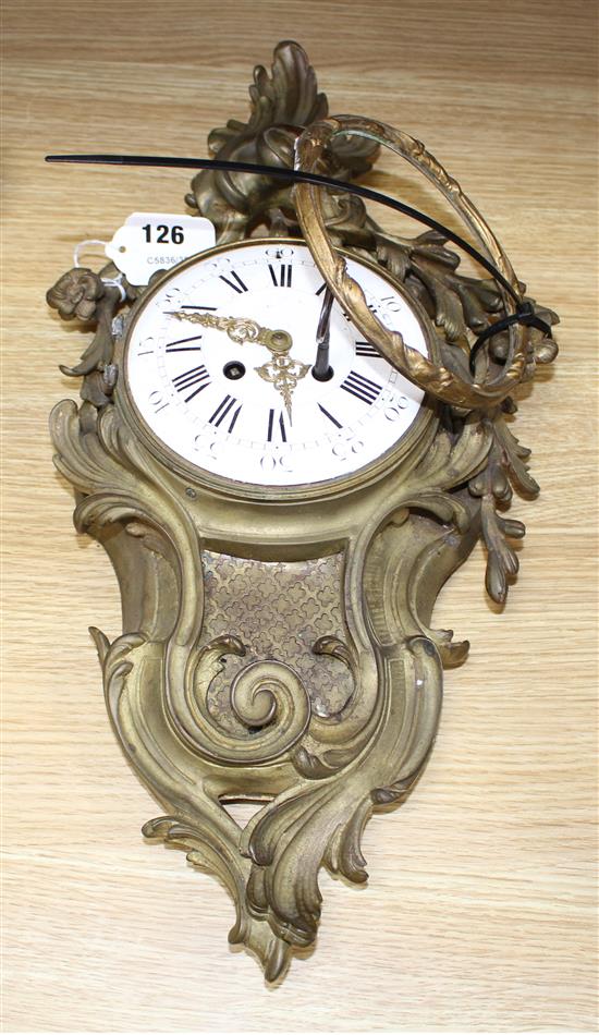 A 19th century French ormolu cartel clock, with enamelled Roman dial, overall height 49cm